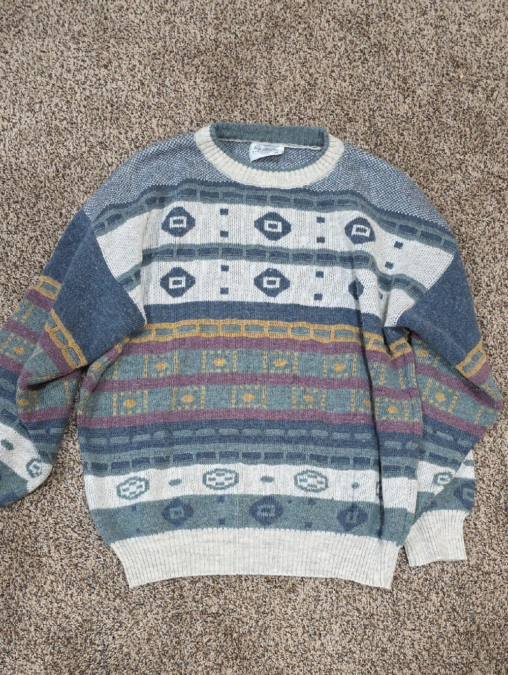 MillaNova Blue, Cream & Purple Patterned Crewneck Sweater